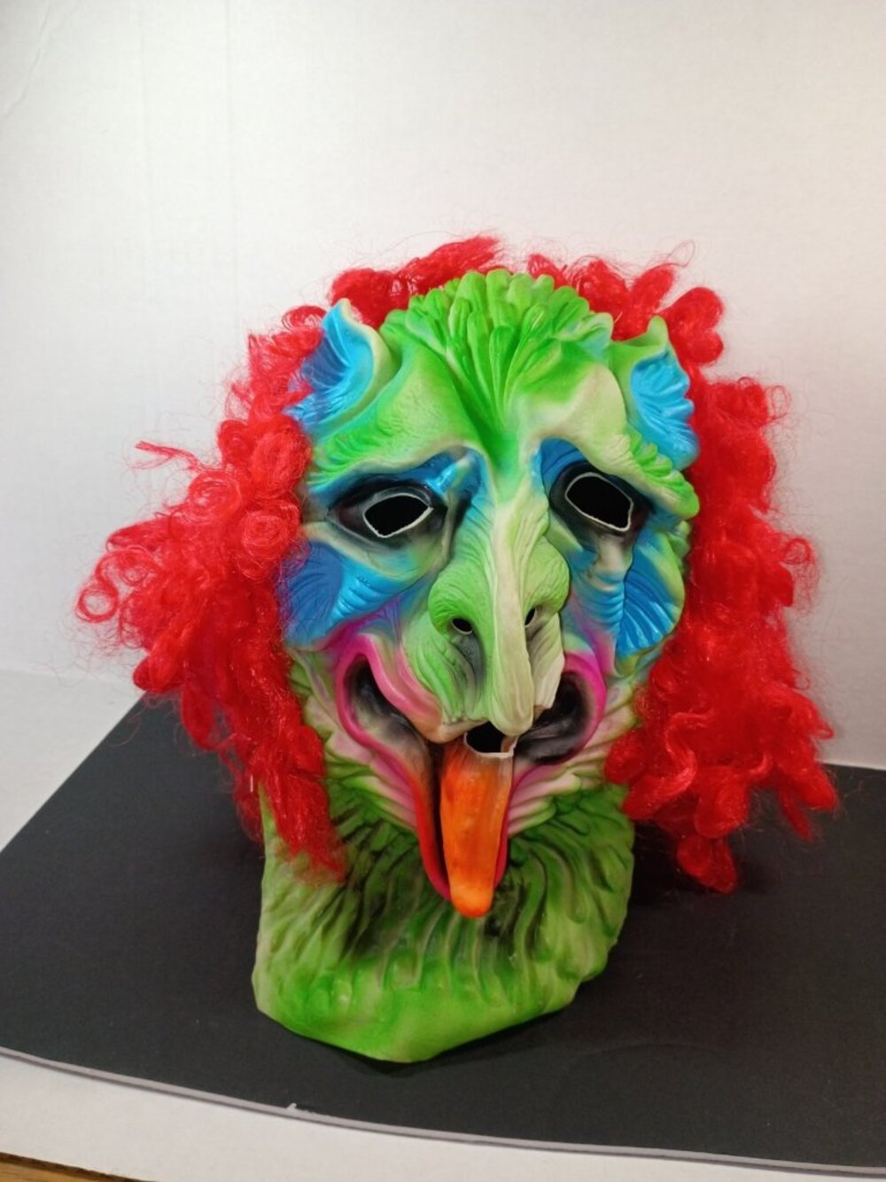 Vintage Black Light Fun World Halloween Creepy Clown Latex Mask Red Hair